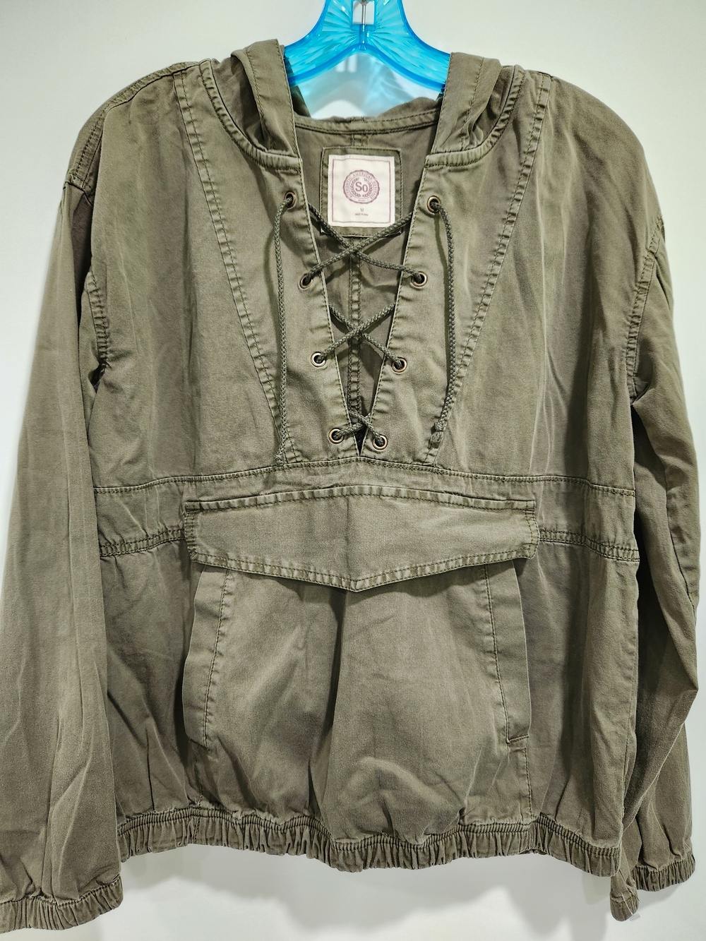 SO Olive Lace-Up Hooded Utility Jacket